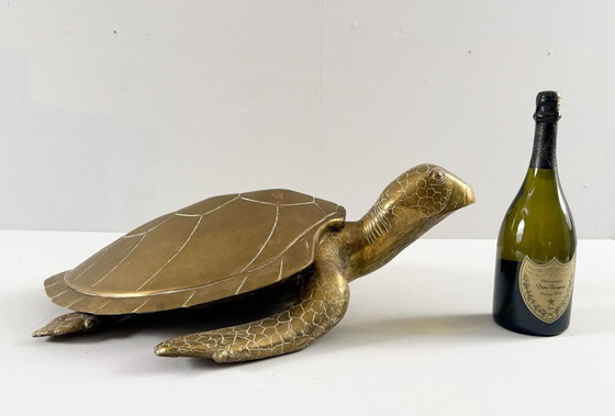Image 1 of Hollywood Regency, scultura di tartaruga in ottone/scatola/tartaruga a becco di civetta, Francia, anni '70