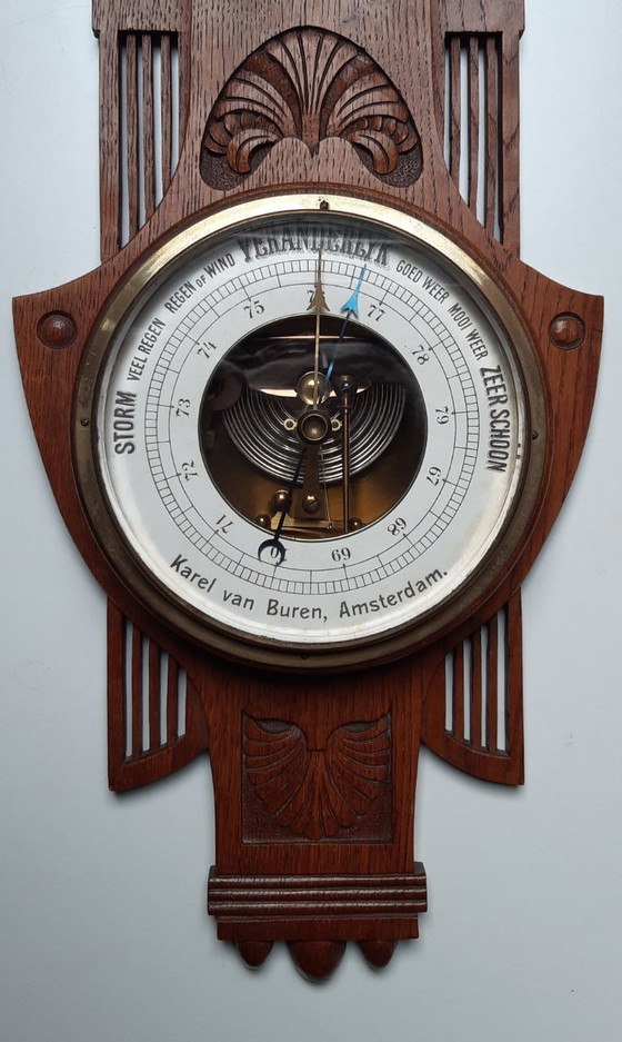 Stazione meteorologica barometro Art Nouveau/Art Deco – Karel van Buren, Vetro, Legno (photo 5 of 21)