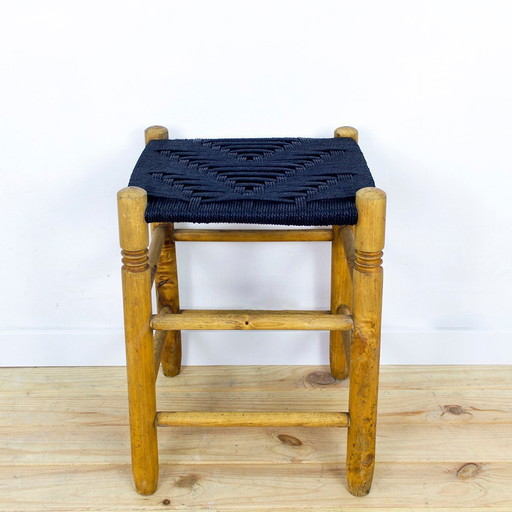 Tabouret danois en bois et corde, années 1950