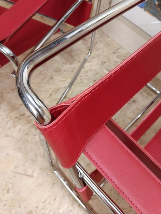Image 1 of KNOLL Studio Set van 2 WASSILY B3 fauteuils (NIEUW) in rood leer