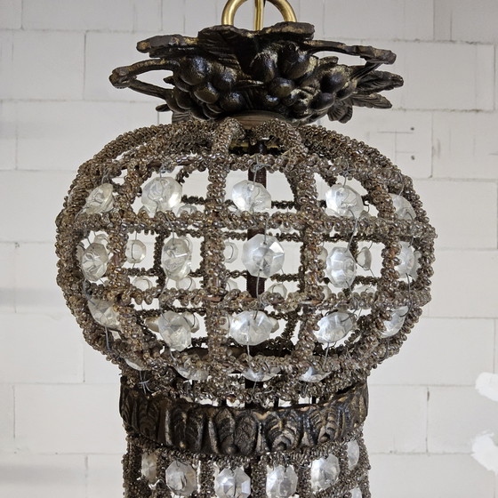 Image 1 of Vintage Louis XVI chandelier button empire crystal (glass) and metal / French chandelier