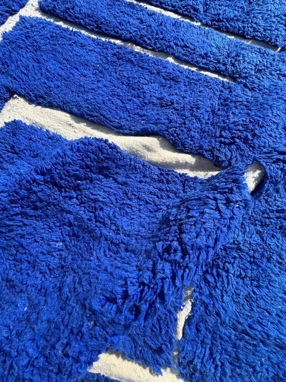 Image 1 of Moroccan Blue Beni Mrirt Rug 300x340 cm - Handmade Wool Rug Blue Geometric Area Rug - Luxury Berber Rug Modern Designer Carpet