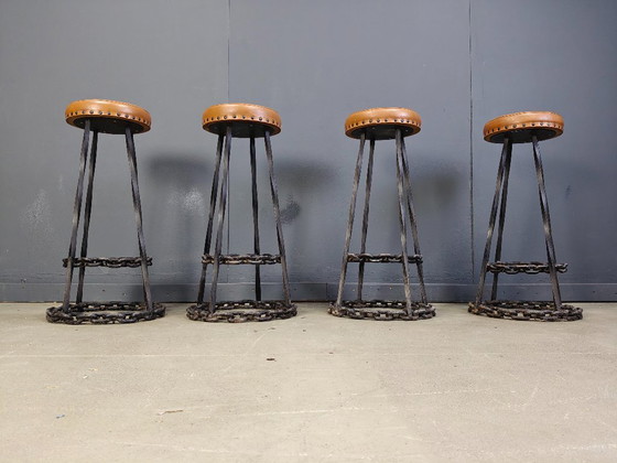 Image 1 of Brutalist chain link bar stools, 1970s - set of 4