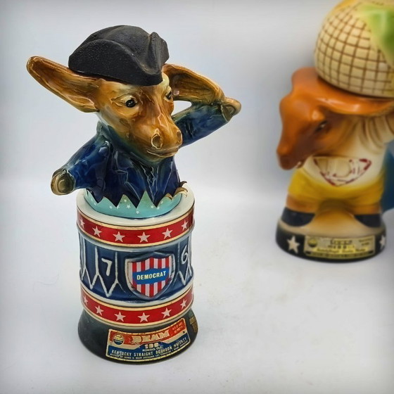 Image 1 of Keramische karaf in de vorm van een ezel van een Democratische president, van Jim Beam, VS, jaren 70.