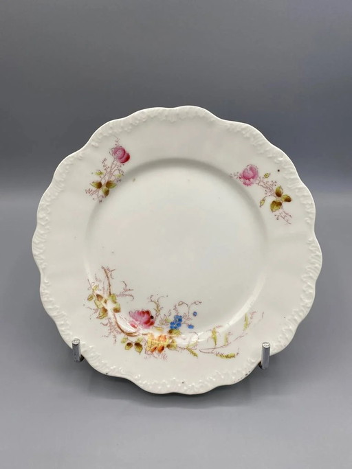Piatto da dessert in porcellana Elite France, decorato con rose floreali. – decoratieve objecten, Porcelain