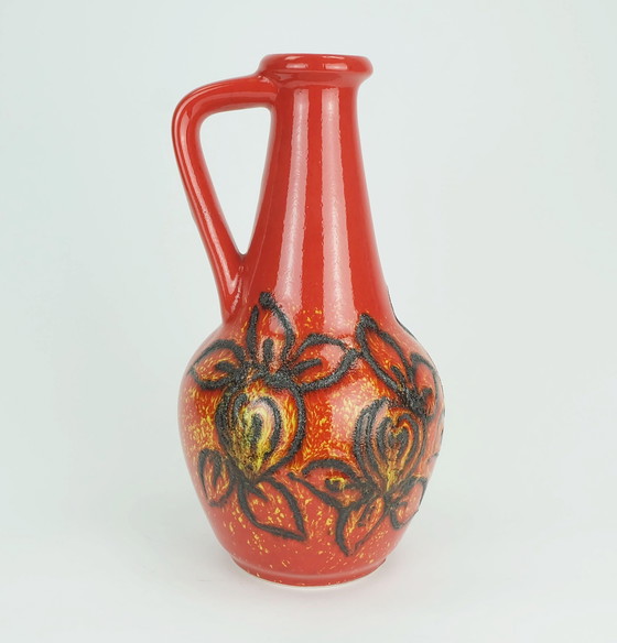 Image 1 of Bay Keramik 1960's 70's Vintage Vase Red Yellow Black Lava Pattern Model 67 30