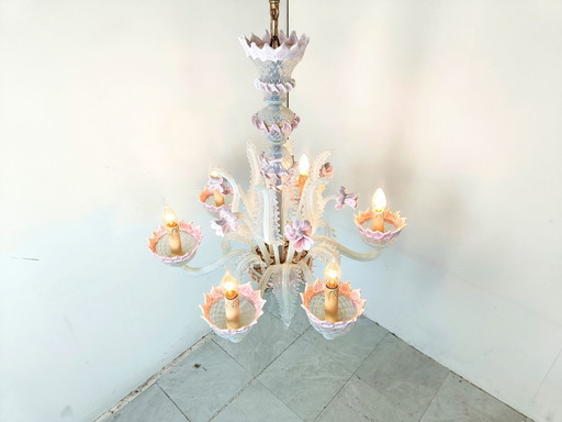 Lampadario in vetro a forma di fiore di metà secolo