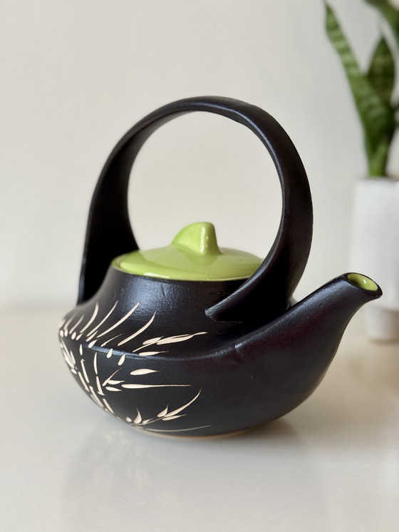 Image 1 of Japanese style teapot ceramic with bamboo motif - Bat Trang Vietnam