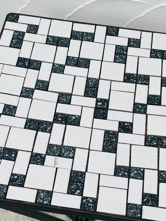 Image 1 of Wrought iron stele and black and white tiled top, 1960s