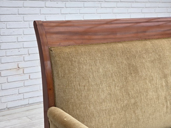 Image 1 of 1950s, 2 Seater Danish Highback Sofa, Furniture Velour, Laqered Teak Wood.