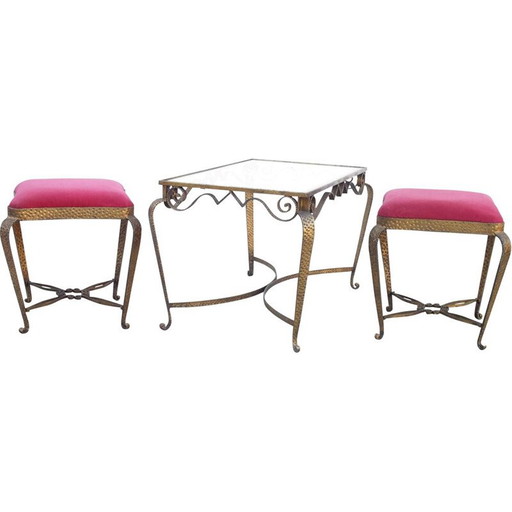 Vintage smeedijzeren schaak salontafel set door Luigi Colli, Italië 1940