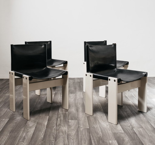 Set of 4 “Monk” chairs by Afra & Tobia Scarpa, Molteni&C, Rare Edition, 1980s Design