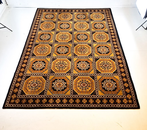 Tapis vintage 244x337 années 70 Bokhara jaune/marron