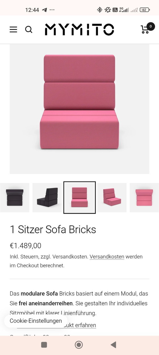 Clásico de Diseño de Alta Gama: Sillón Modular Cubit / Mymito "Bricks" en Rosa (Limpiado Profesional) (photo 7 of 7)