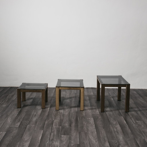 Ensemble de trois tables basses en laiton, style Hollywood Regency, design moderne des années 1970