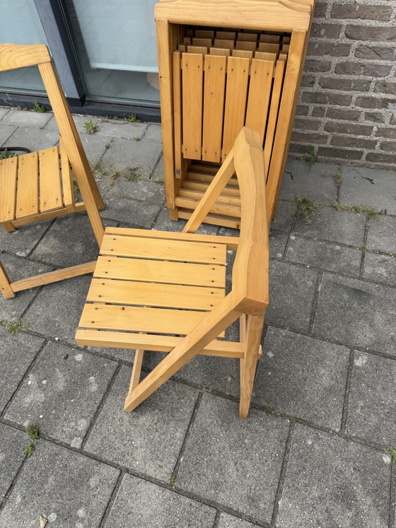 Image 1 of 10x pine folding chairs, Aldo Jacober style ‘70