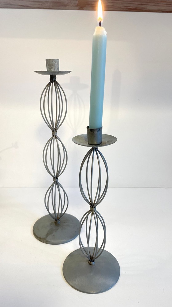 Image 1 of Portacandele geometrici, metallo grigio patinato