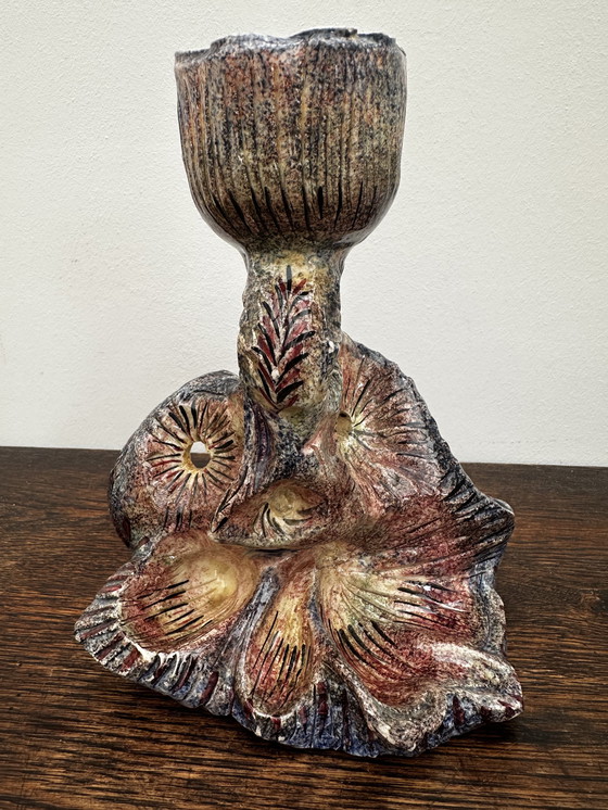 Image 1 of Organic Shaped Candle Holder - Signed Vintage Ceramic