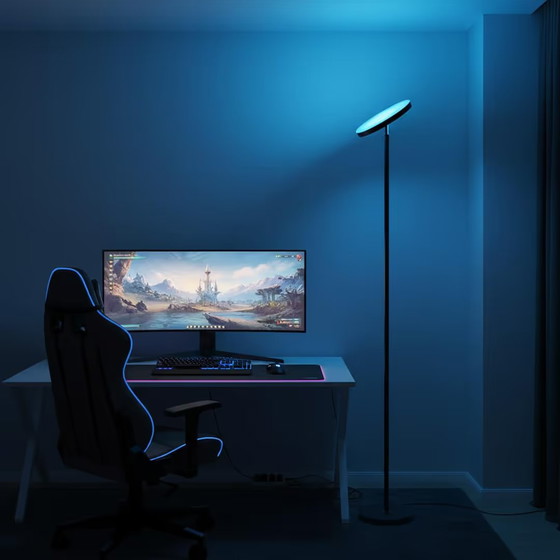 Zwarte RGB LED Vloerlamp 169 cm, Afstandsbediening, 24W, Vloerlampen, Metaal, Kunststof, Modern (foto 2 van 6)