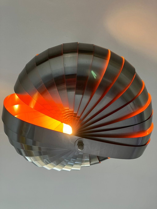 Stunning 1970s Space Age Spiral Pendant Lamp | Brushed Aluminum & Sunset Orange