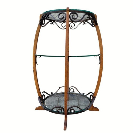 Image 1 of Guéridon en chêne, fer forgé et verre, style milieu du XXe siècle, années 1950 – France