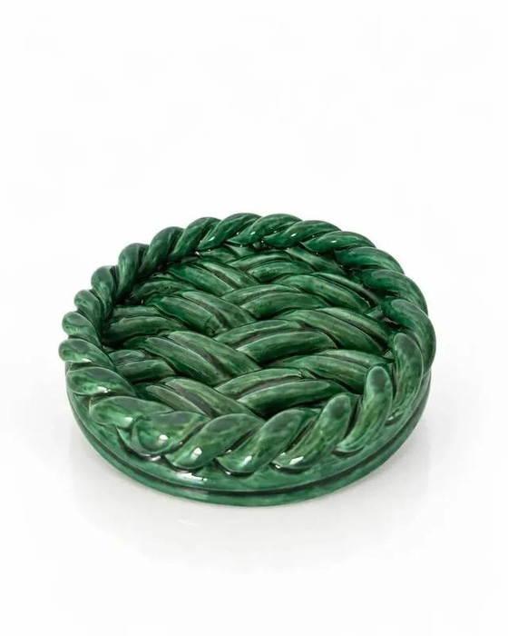 Sottopentola / Piatto in ceramica verde intrecciata - stile Vallauris (Vintage 1950) – Massier (photo 3 of 3)