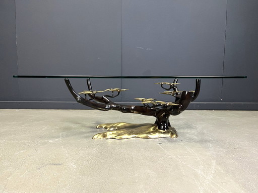 Tavolino da caffè vintage in ottone a forma di bonsai di Willy Daro, anni '70