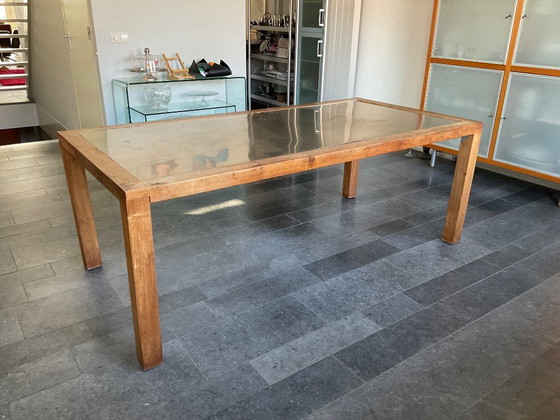 Image 1 of Teak dining table with stainless steel top