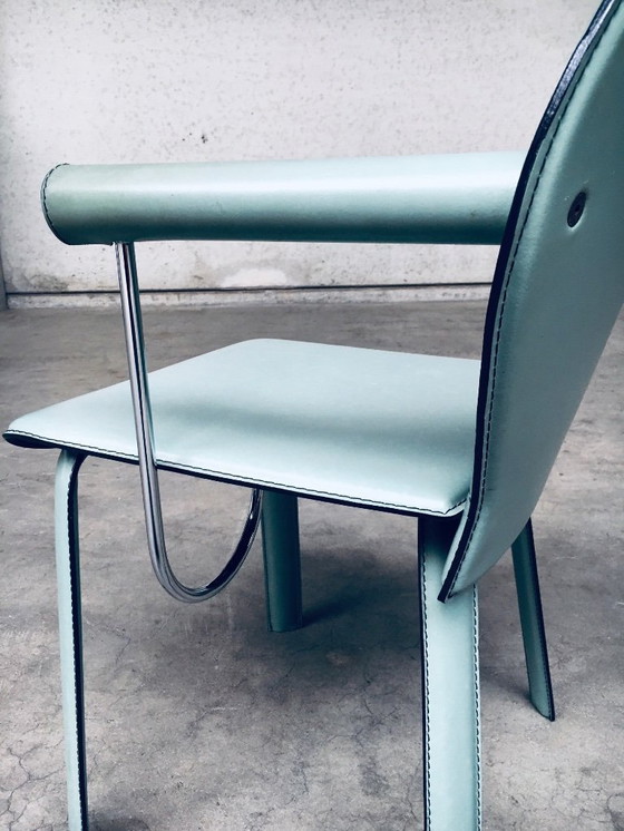 Image 1 of Postmodern Design Leather Dining Chair set by Mario Morbidelli for Naos, Italy 1980's