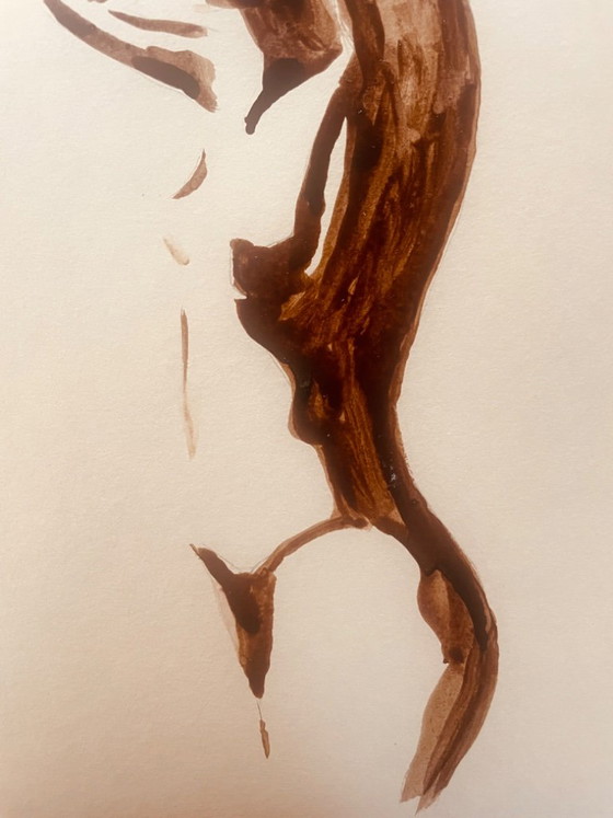Monochrome Painting Brown Earth Wabi Sabi Female Portrait “Play of Shadows” – Paintings & Drawings, Paper (photo 8 of 8)