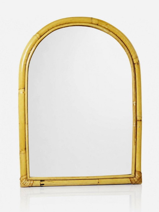 Large Italian bamboo arch wall mirror, Riviera style, 1950s-60s