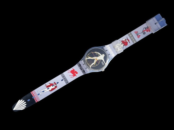 Image 1 of Vintage XXL wandklok Swatch Griekse Olympische "Discobolus 1992" polshorloge Memphis Milano Postmodern wandklok