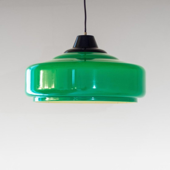 Image 1 of 2x Lampadari a sospensione vintage da biliardo verde italiano, anni '70
