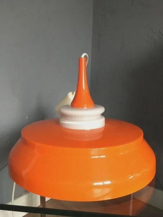 Suspension Space Age, orange et blanc, plastique et verre, années 1960-70 (photo 2 sur 5)