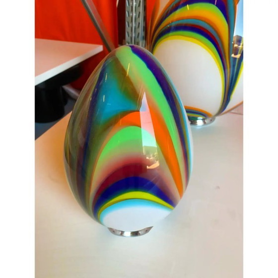 Image 1 of White Egg Table Lamp in Murano-Style Multicolored Glass
