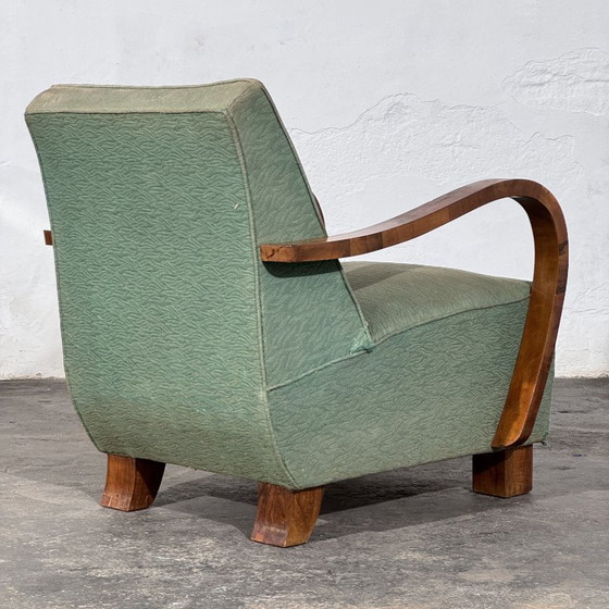 Pair of Art Deco Style Armchairs with Veneered Arms, 1960s – Textile (photo 7 of 14)