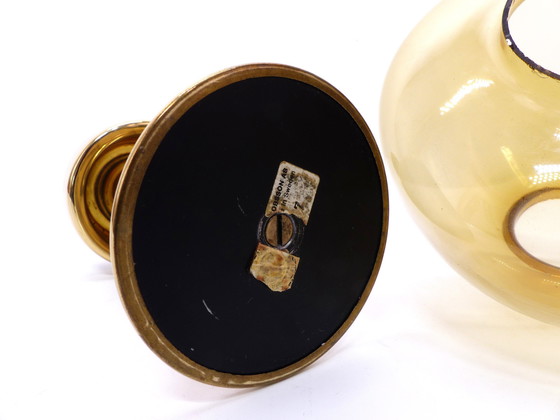 Image 1 of Set of 5 Hans-Agne Jakobsson Scandinavian Candlesticks Claudia Model in Brass and Amber Glass, Sweden, 1960