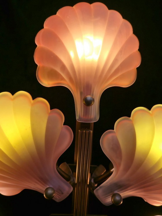 Image 1 of Lampadaire en laiton Deknudt, style Art déco, lampe en forme de coquillage