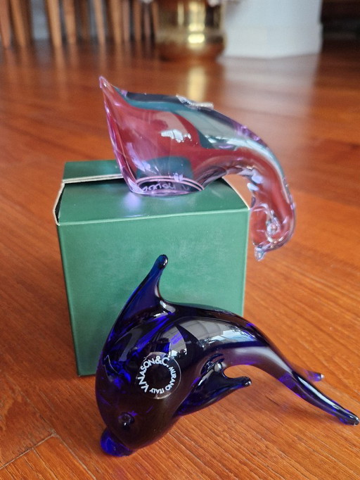 Par de figuras de animales de cristal de Murano - Nason