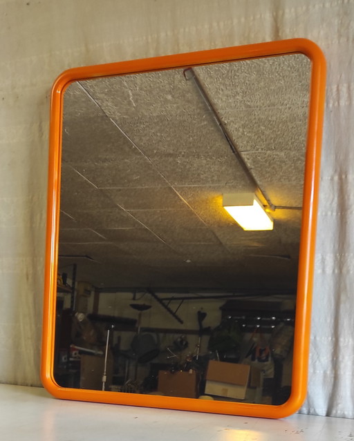 Vintage orange plastic XL mirror - 1960s/70s