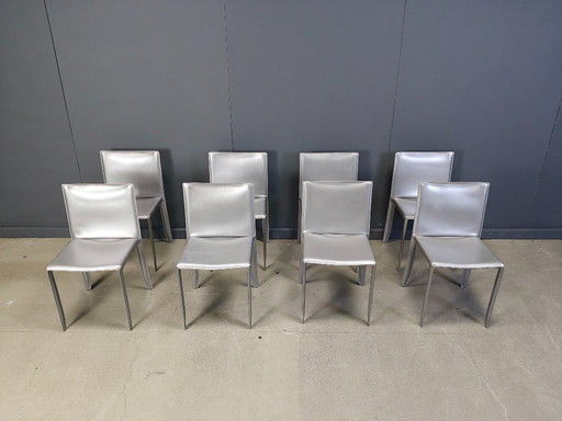 Grey leather dining chairs by Cattelan Italy, set of 8 - 1980s 
