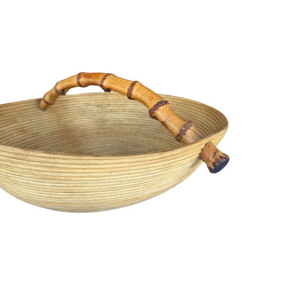Image 1 of Design-Holzkorb von Pieter van Gelder - mit Bambusgriff - signiert - ca. 1960