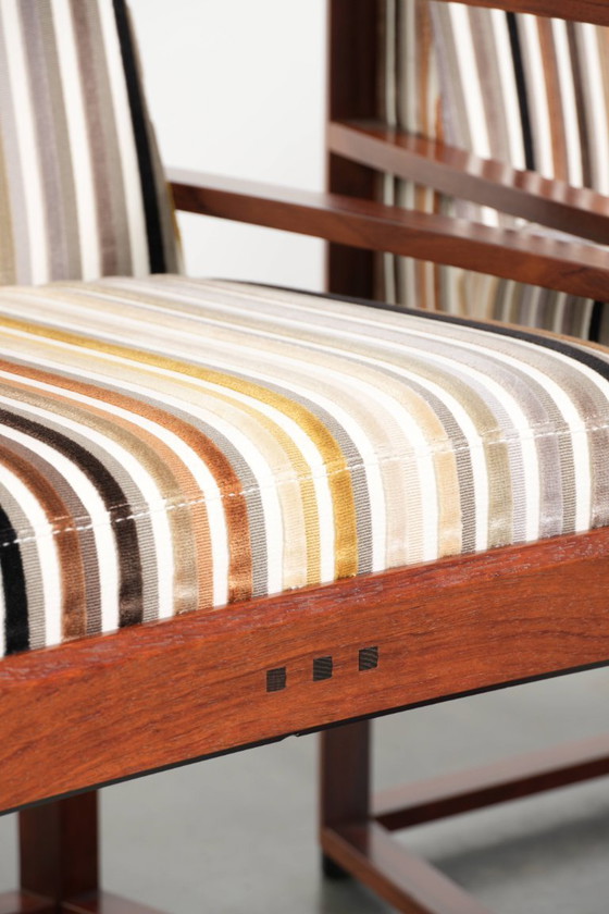 Image 1 of 4 sillas de comedor exclusivas de diseño Art Déco de Schuitema, pertenecientes a la serie Decoforma, con tapicería de tela de lu