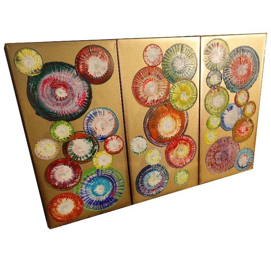 Image 1 of Cuadro abstracto dorado A1280 - tríptico listo para colgar