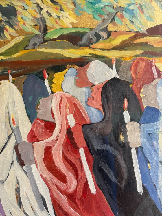 Ölgemälde auf Leinwand „Die Prozession“ von Saverio Terruso, 1970er Jahre – Gemälde & Zeichnungen, Canvas (photo 6 of 9)