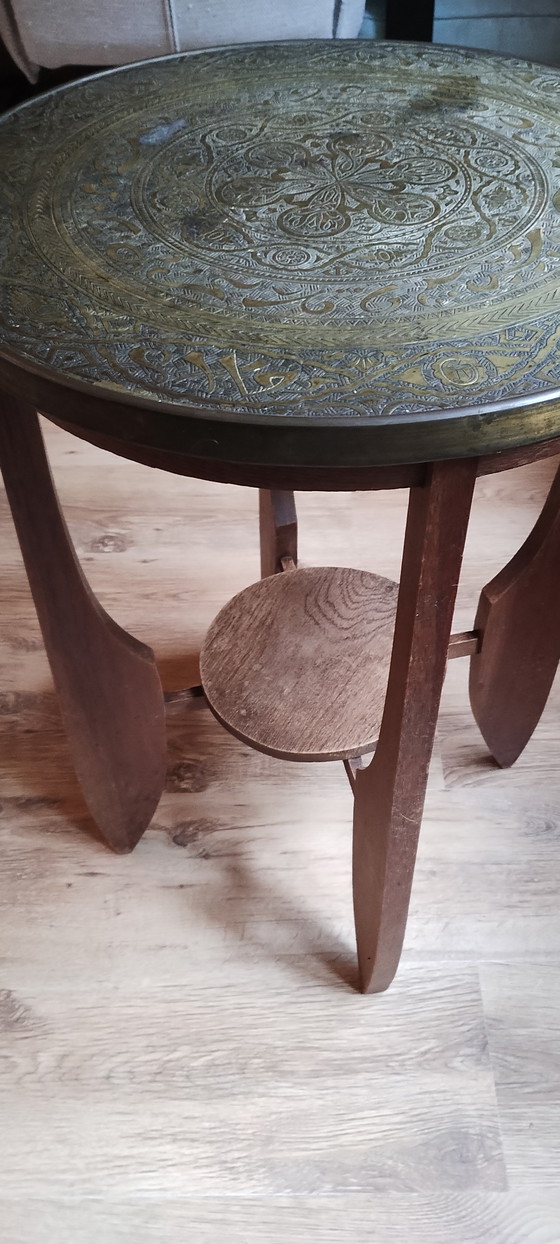 Image 1 of Antique side table with copper top