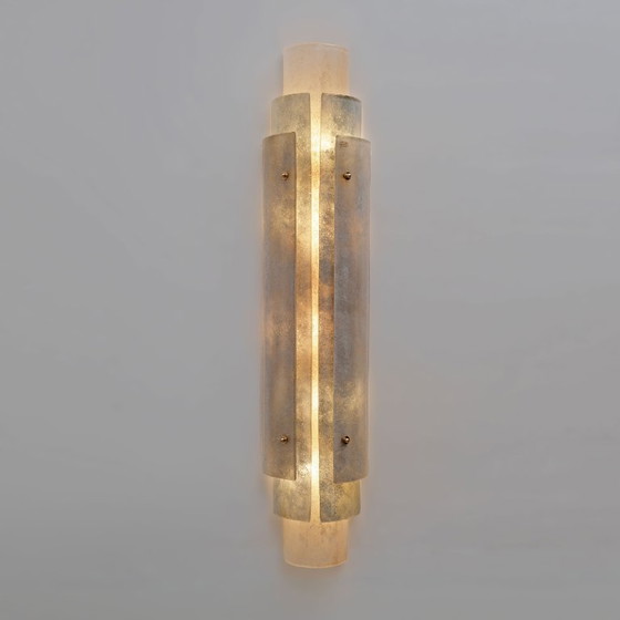 Image 1 of Pair of Murano Scavo Glass Wall Lamps with Brass Details
