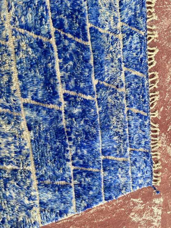 Tapis berbère marocain bleu roi 250x150 cm – motif géométrique – fait main – Laine, Coton, Modern (photo 6 of 10)