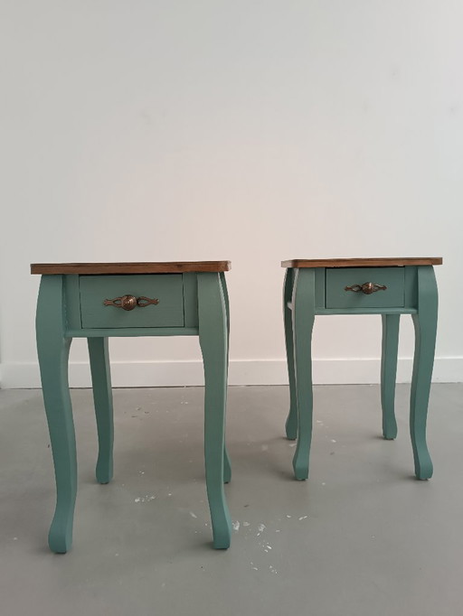2 Tables de chevet uniques en bois vert | Style classique campagnard