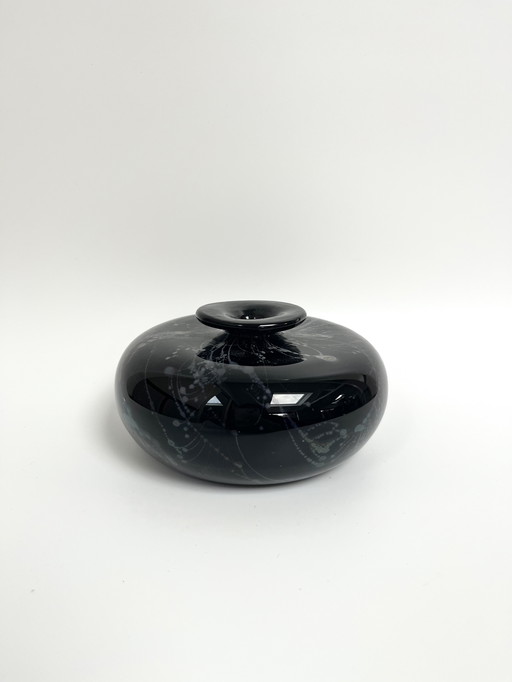 Flat Blown-Glass Soliflore – Silver Foil Inclusions – France, 1960s–70s